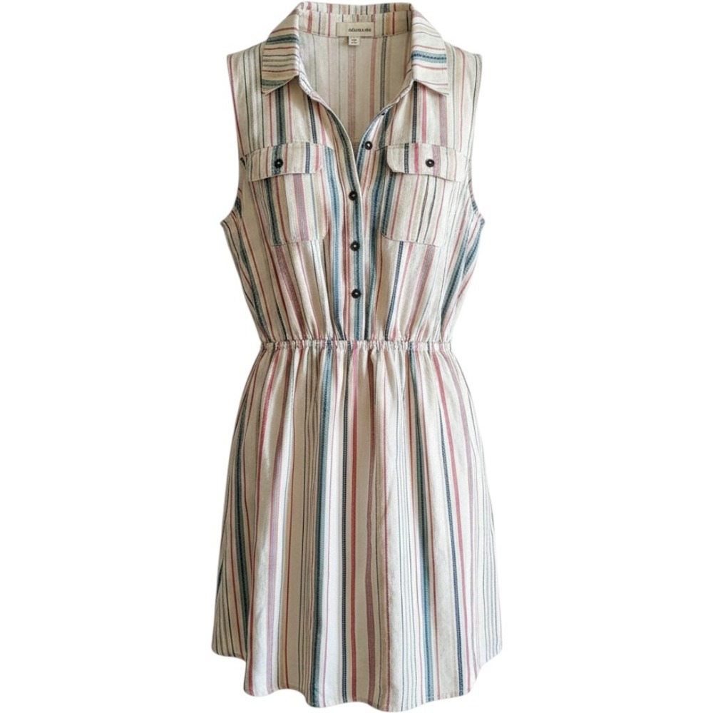 Women Bebop Shirt Dress Large Stripped Button Up Sleeveless Beach Multi Color